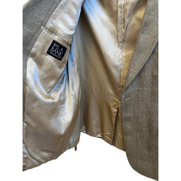 Jos A Bank Sport Coat Blazer Mens 43R Brown Tan Herringbone Windowpane Wool Silk - Picture 5 of 11